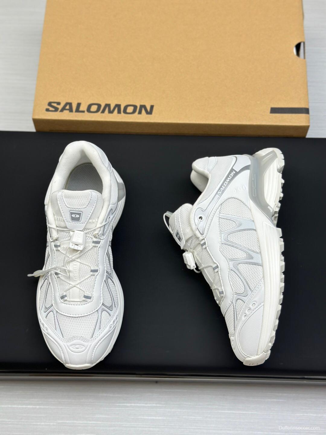 2025 Unisex Salomon White Cream Leather Mesh Sneakers AS00320