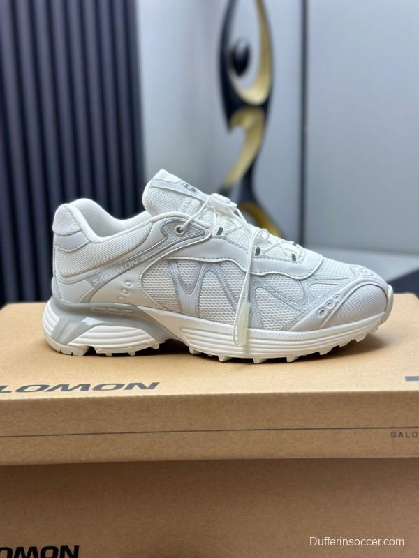 2025 Unisex Salomon White Cream Leather Mesh Sneakers AS00320