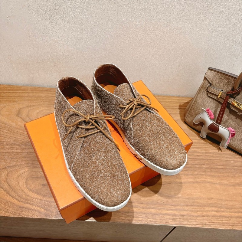 2025 Unisex Hermès Brown Tan Wool Chukka Boots AS00380