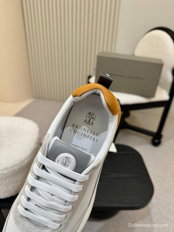 2025 Men Brunello Cucinelli White Orange Calfskin Leather Casual Sneakers AS00320