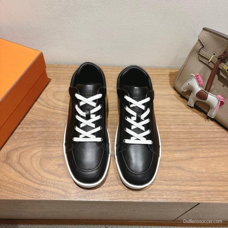 2025 Unisex Hermès Black Leather Sneakers AS00380