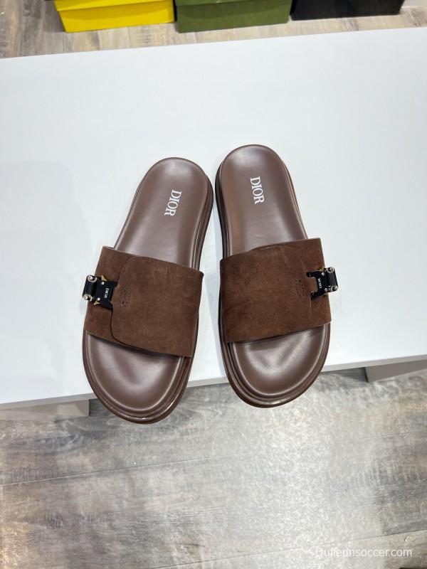 2025 Men Dior Brown Suede Leather Slippers AS00190