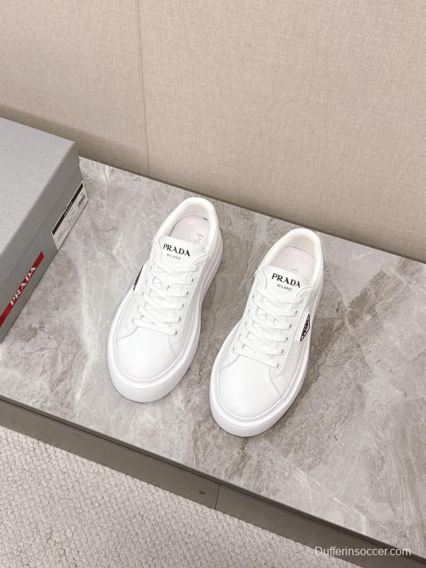 2025 Unisex Prada White Calf Leather Sneakers Retro Thick Sole KFY00290