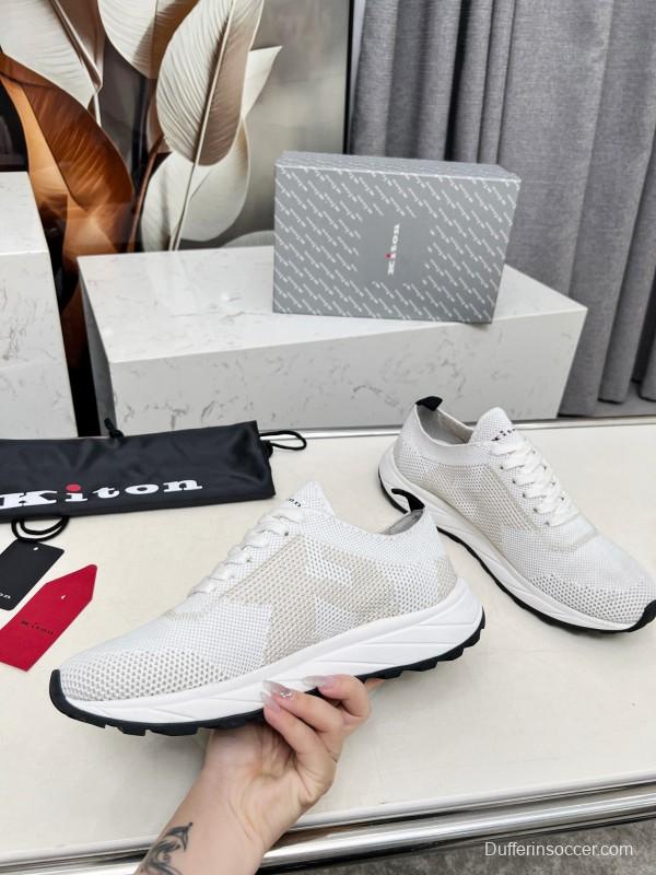 2025 Men Kiton White Beige Knit Sneakers Original MD Rubber Sole AS00320