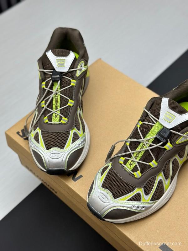 2025 Unisex SALOMON Black White Cream Leather Mesh Sneakers KFY00320