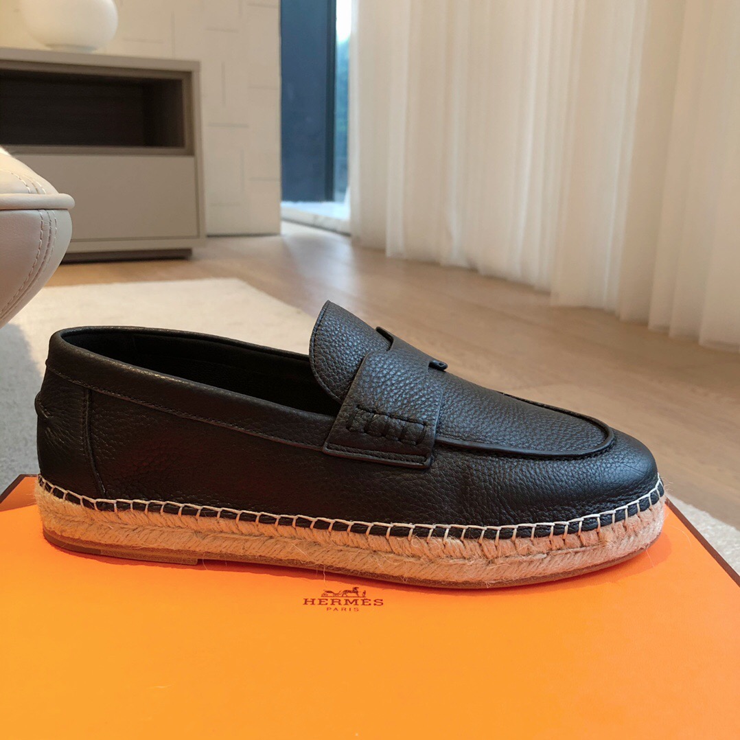 2025 Unisex Hermes Black Leather Loafers AS00380