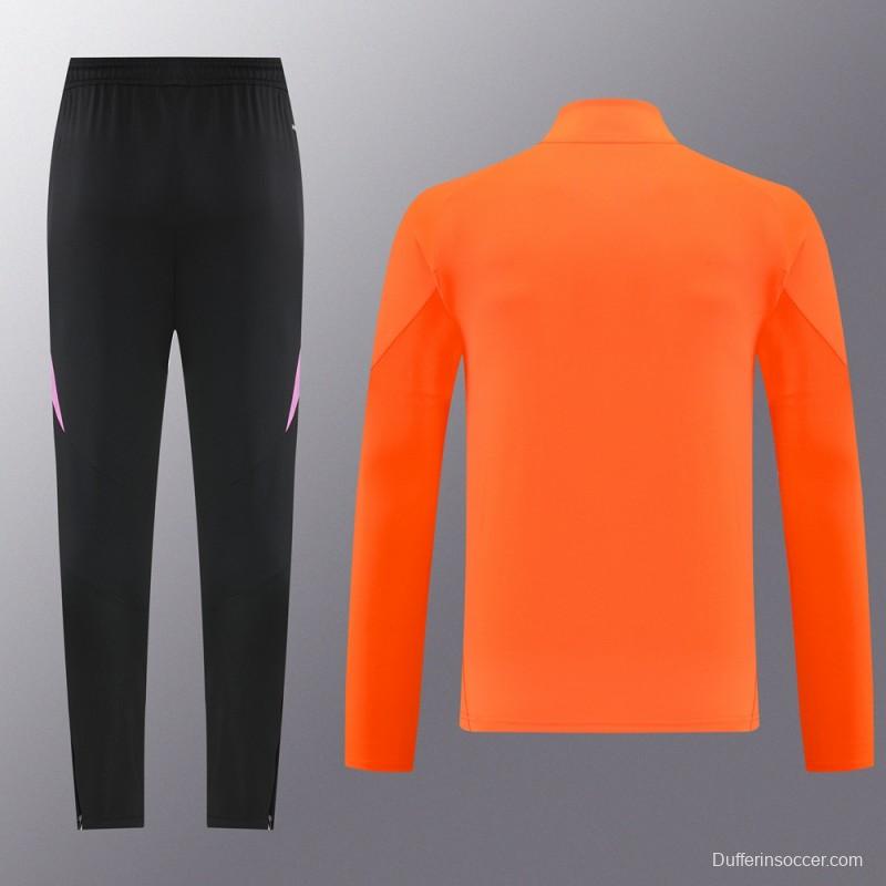 2025 Adidas Orange & Black with Leopard Print Pattern Half Zipper Jacket +Long Pants
