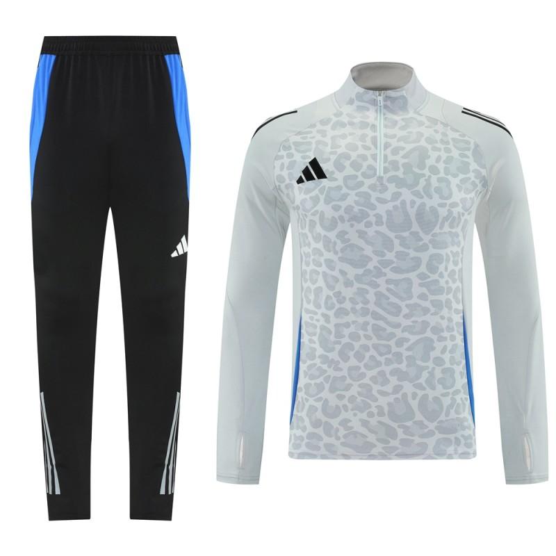 2025 Adidas Light Grey & Black with Leopard Print Pattern Half Zipper Jacket +Long Pants
