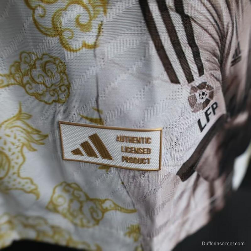 Player Version 25/26 Real Madrid White with Golden Dragon Pattern Jersey