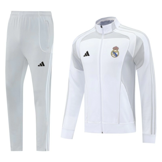 25/26 Real Madrid Grey/White Full Zipper Jacket + Long Pants
