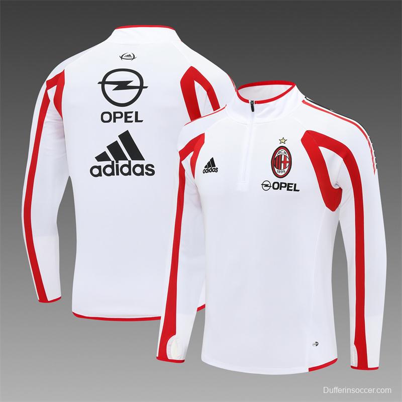 Retro 05/06 AC Milan White Half Zipper Jacket+Long Pants