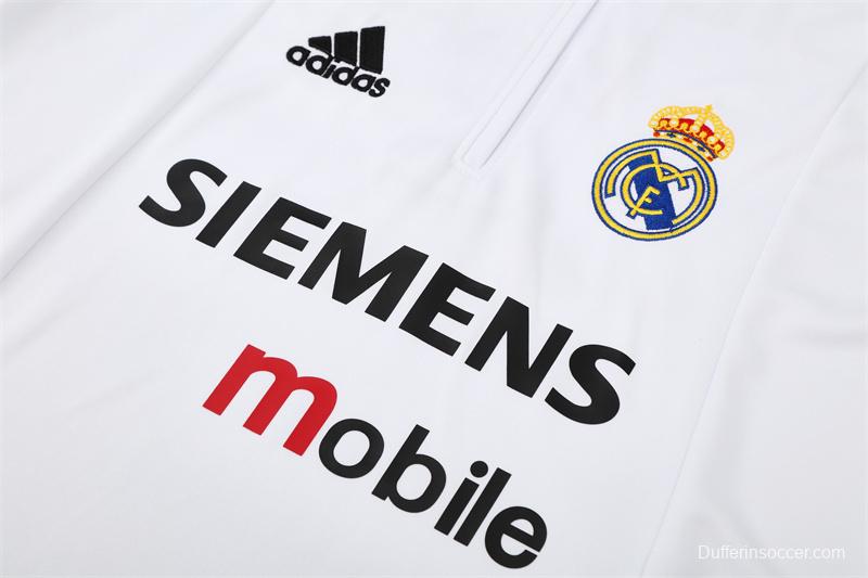 Retro 04/05 Real Madrid White Half Zipper Jacket