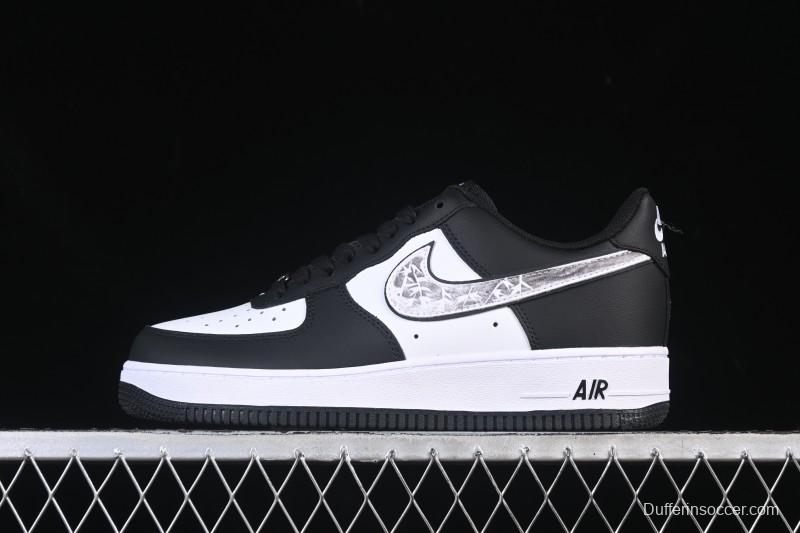 Nike Air Force 1'07 Low Black White Cracked Leather Casual Sneakers - ZH0316-118