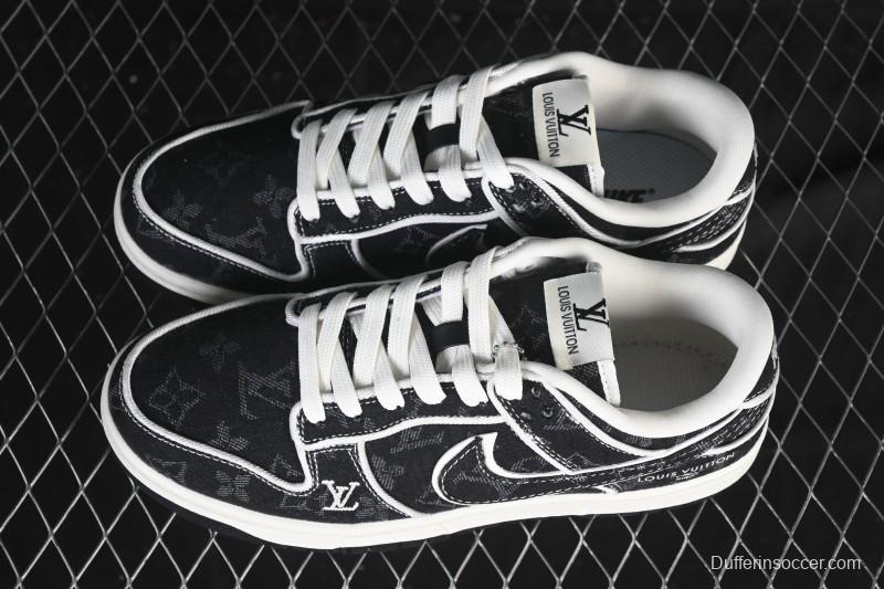 Nike SB Dunk Low LV Collaboration White Dark Black Denim High-End Custom Low-Top Casual Skate Shoes - SC0601-467