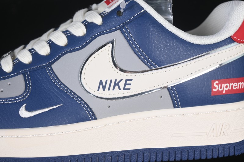 Nike Air Force 1 '07 Low Supreme Collaboration White Blue Gray Red Casual Sneakers - XD2588-602