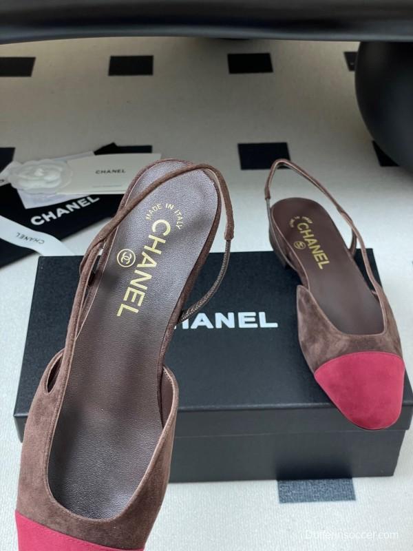 Chanel Sling-back Two-tone Suede Slingback Sandals Flat/Block Heel - KFY00280