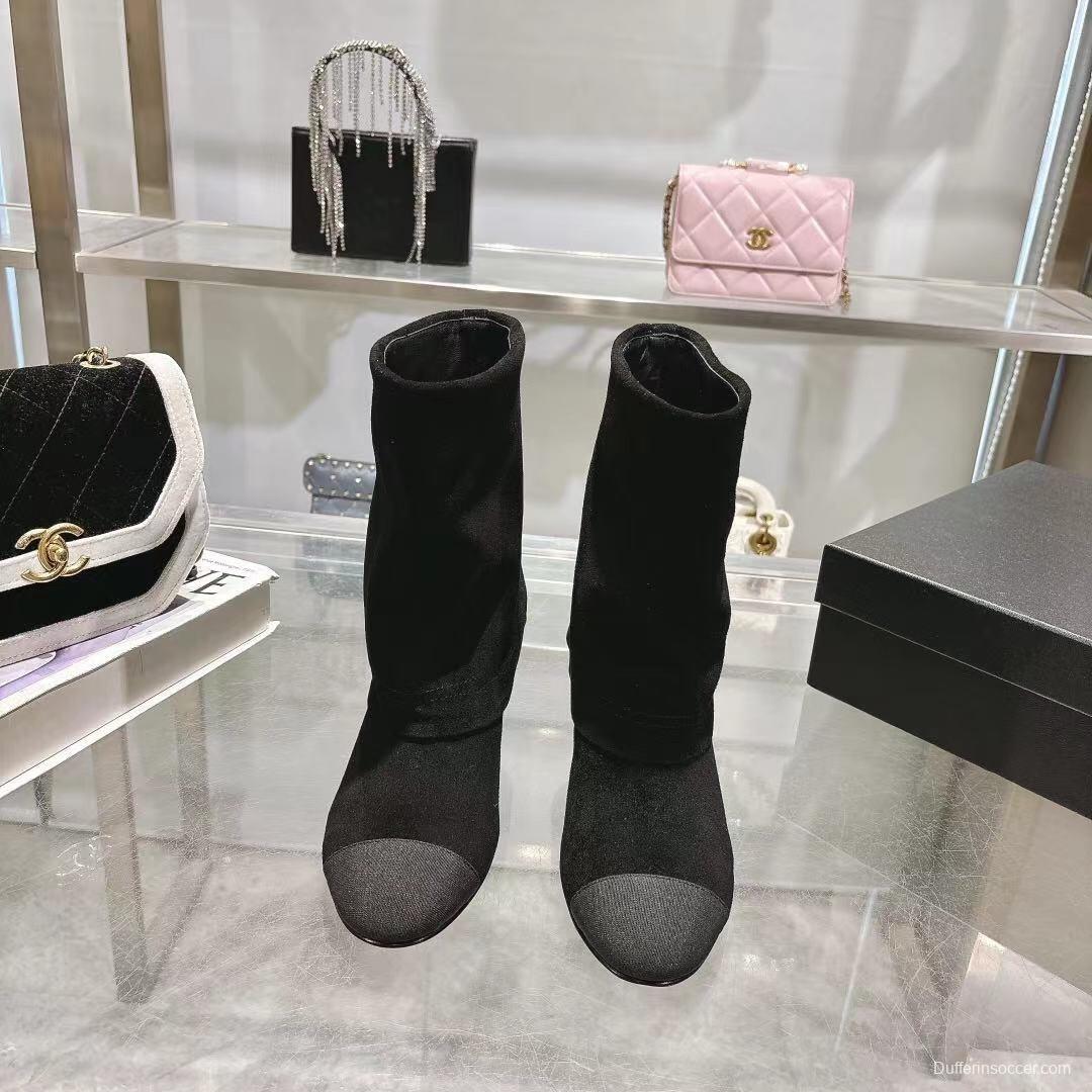 Chanel 2025/SS Autumn Winter Runway Turn-Cuff Chunky Heel Straight Boots Tube Boots with Classic Color Blocking - LY00400