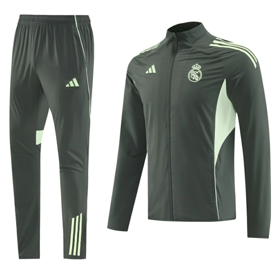 25/26 Real Madrid Dark Green Half Zipper Jacket+Long Pants S-3XL