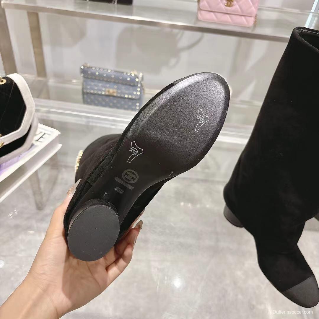 Chanel 2025/SS Small Fragrance Autumn Winter Runway Turned-Cuff Block Heel Straight Leg Boots - LY00510
