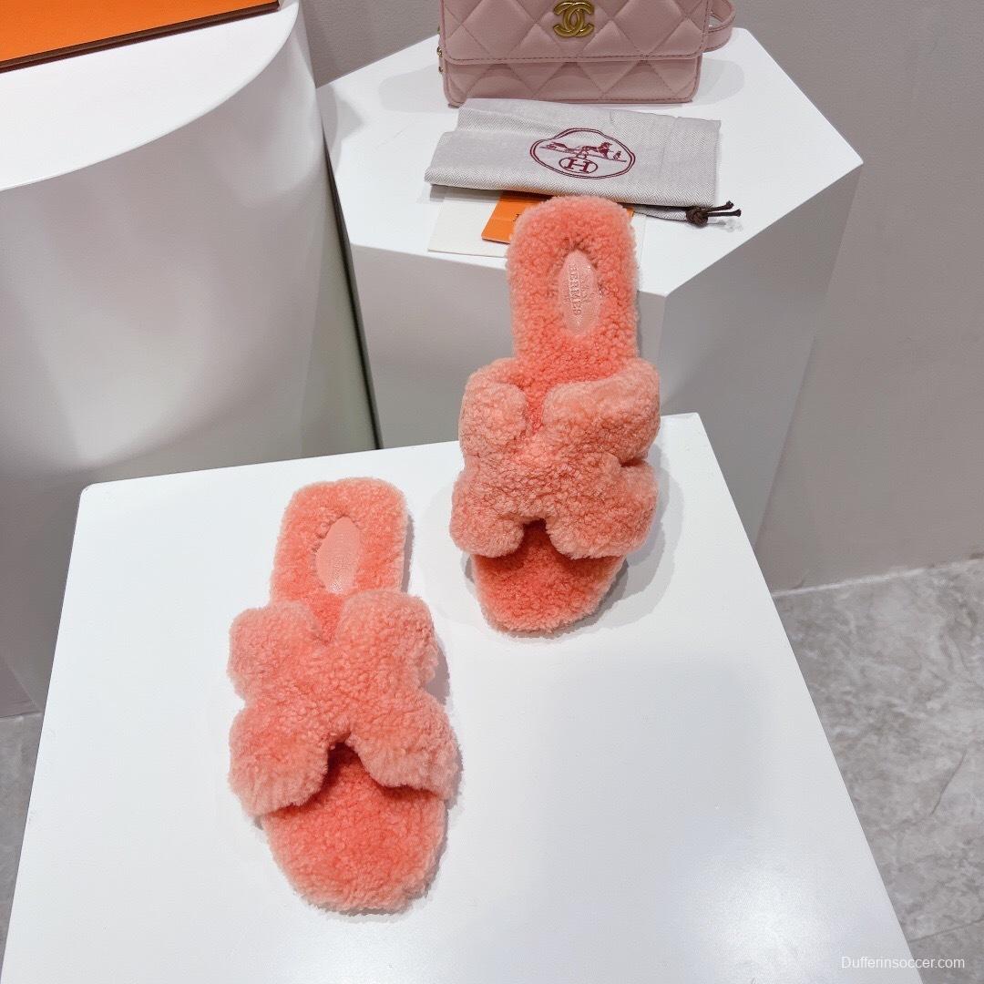 Hermes Teddy Wool H Slippers Flat Fur Slippers - LY00240