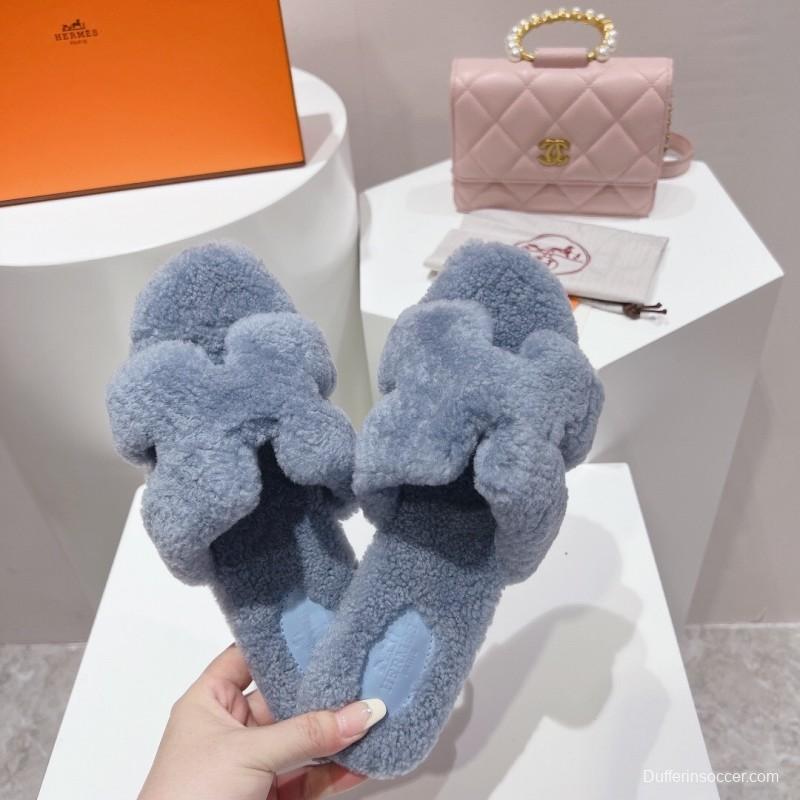 H Teddy Wool H Slippers Flat Sole Winter Edition - LY00240