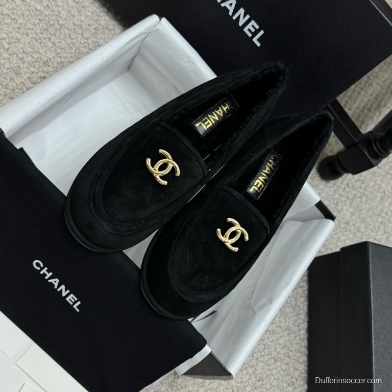 Chanel 2025/SS Teddy Fur Loafers with Double C Logo - KFY00300