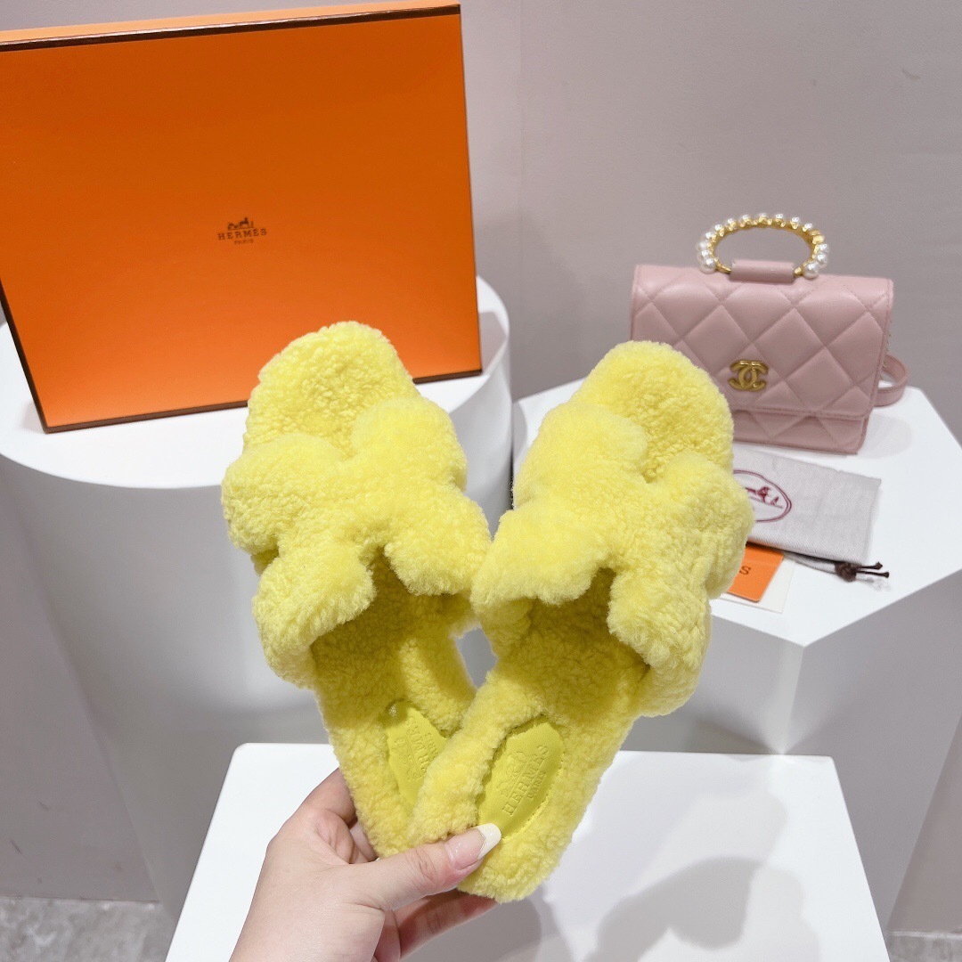 H Teddy Wool H Slippers Flat Sole Winter Edition - LY00240