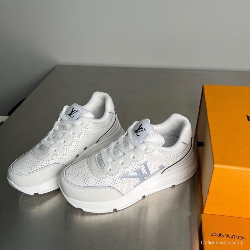 Lv Classic Leather Round Toe Lace-Up Low Top Casual Shoes - YC