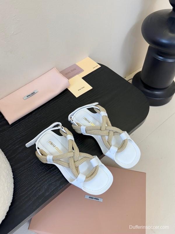 Miu 2025 SS Fashion Week Rope Woven Sandals - KFY00330