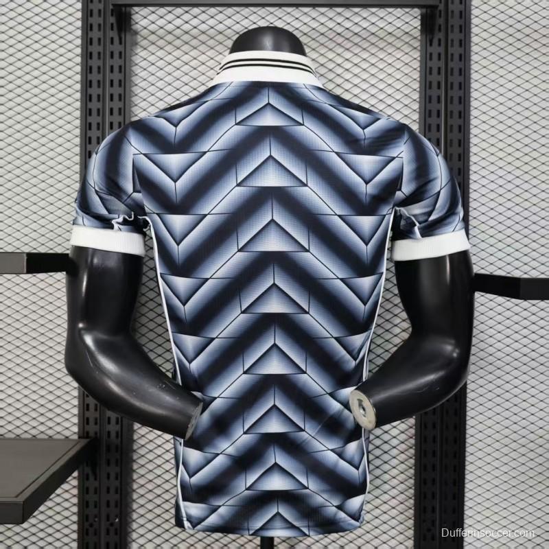 Player Version  1988/89 Real Madrid Third Navy Blue with 3D Geometric Chevron Pattern Jersey