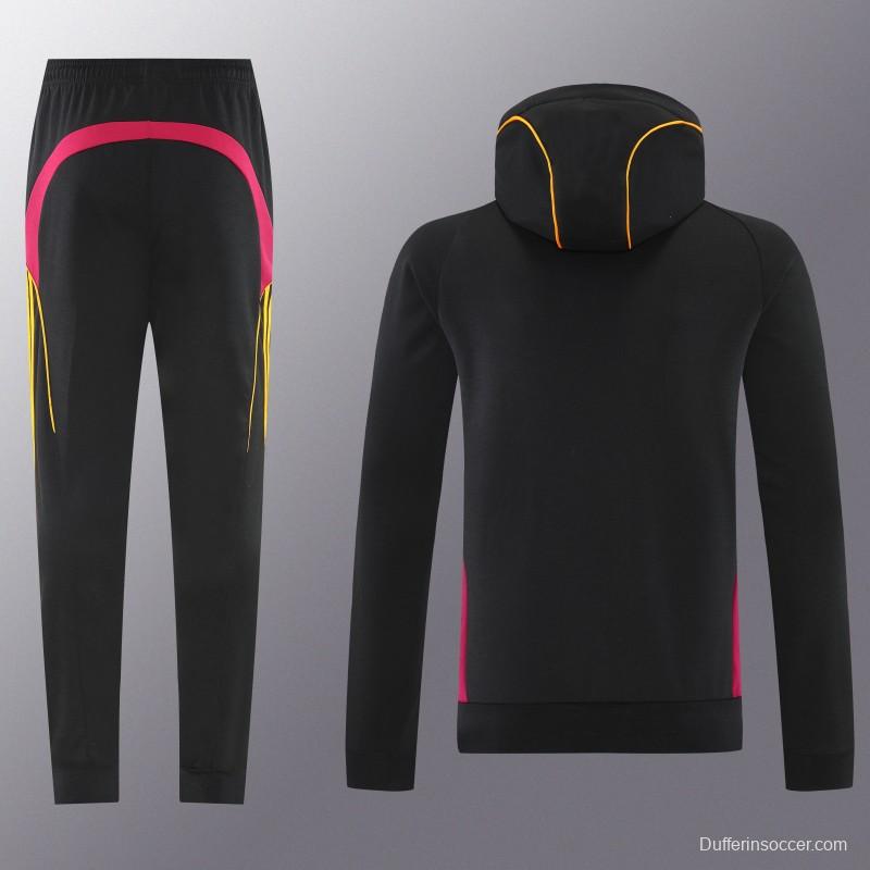 26/27 Roma Black Full Zipper Hooded Jacket Tracksuit + Long Pants