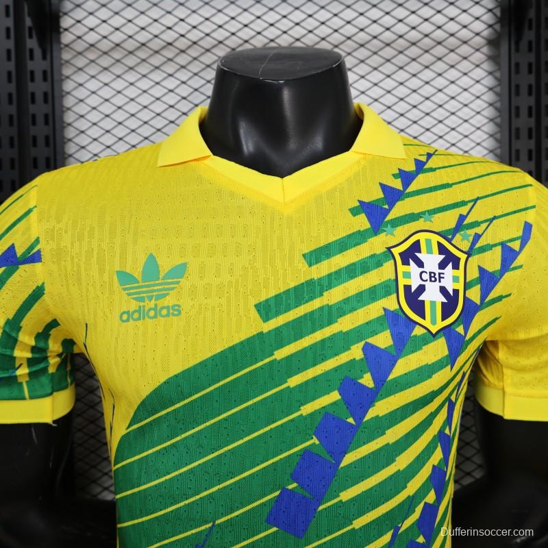 2026 Player Version Brazil Yellow with Green and Blue Geometric Patterns Jersey