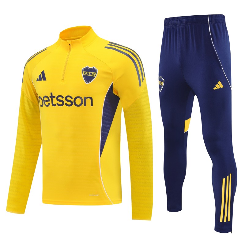 26/27 Boca Juniors Yellow & Navy Blue  Half Zipper Jacket Tracksuit + Navy Blue Long Pants