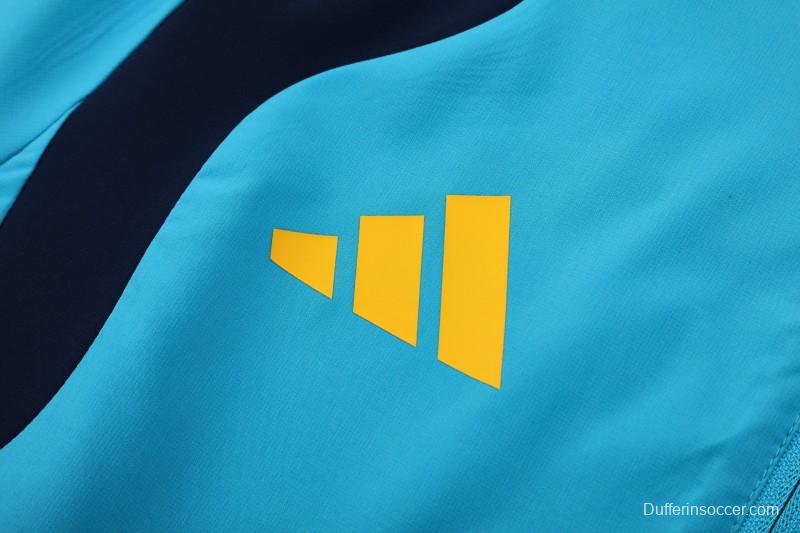 26/27  Spain Light Blue & Navy Blue Full Zipper Hooded Jacket Tracksuit + Long Pants