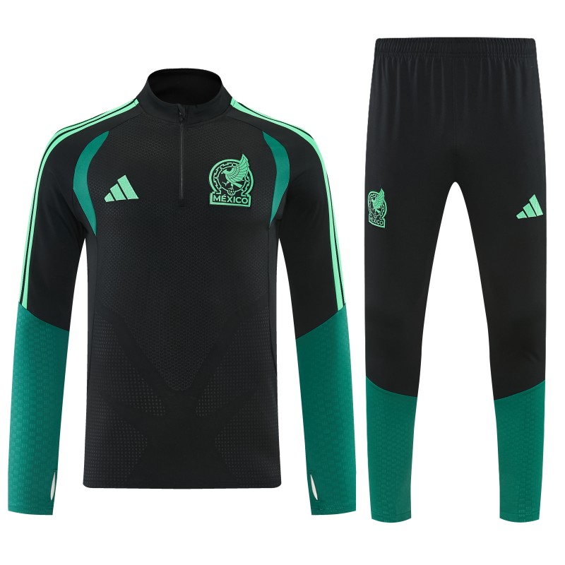 26/27  Mexico Black Half Zipper Jacket Tracksuit + Long Pants