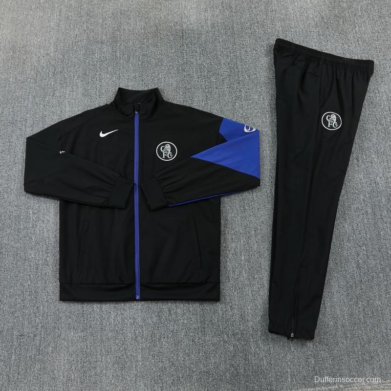 26/27 Chelsea Black Full Zipper Hooded Jacket Tracksuit + Long Pants