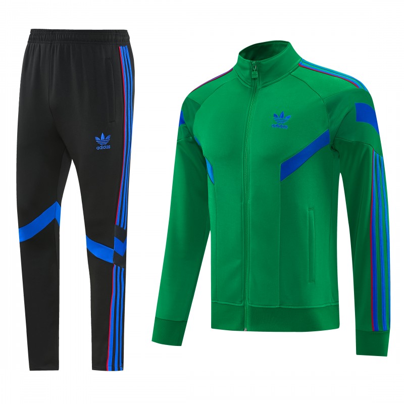 26/27 Adidas Originals Green  Full Zipper Jacket Tracksuit + Royal Blue  Long Pants
