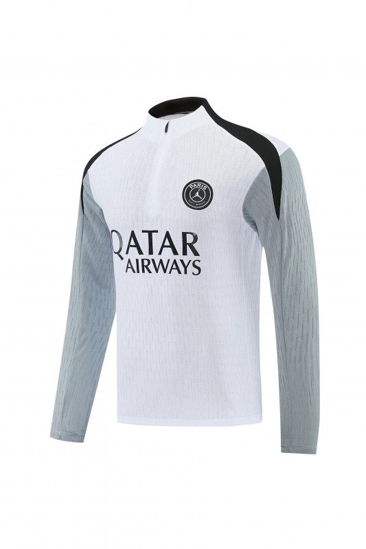 2026/27 Paris Saint-Germain White  Half Zipper Jacket Tracksuit + Light Grey Long Pants