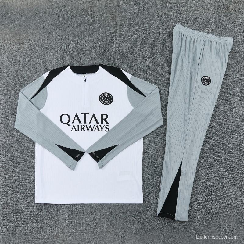 2026/27 Paris Saint-Germain White  Half Zipper Jacket Tracksuit + Light Grey Long Pants