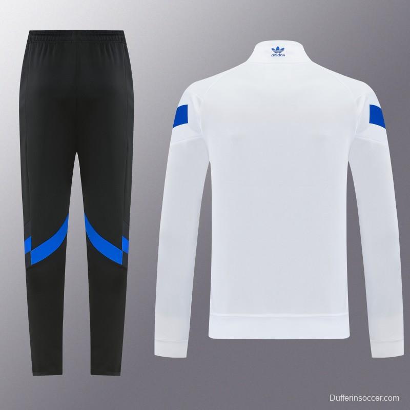 2026/27 Adidas Originals  White Full Zipper Jacket Tracksuit + Navy Blue Long Pants