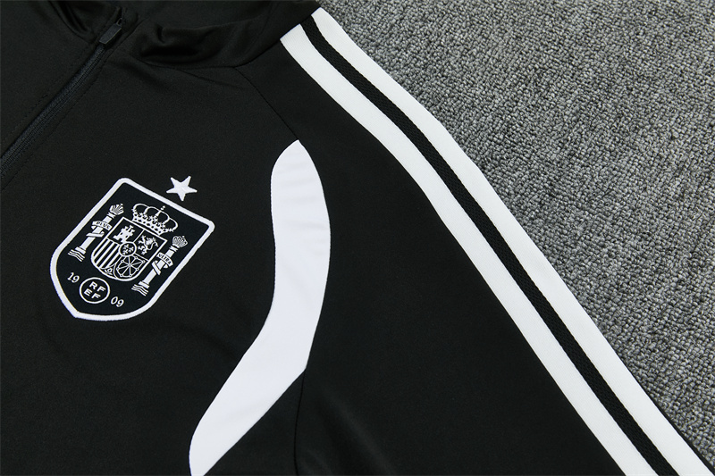 2026 Spain Black & White Half Zipper Jacket Tracksuit + Long Pants
