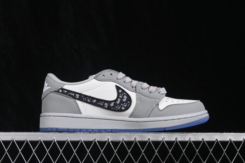 Dior x Air Jordan 1 Low AJ1 Collaboration Casual Basketball Shoes in White and Grey - CN8608-002