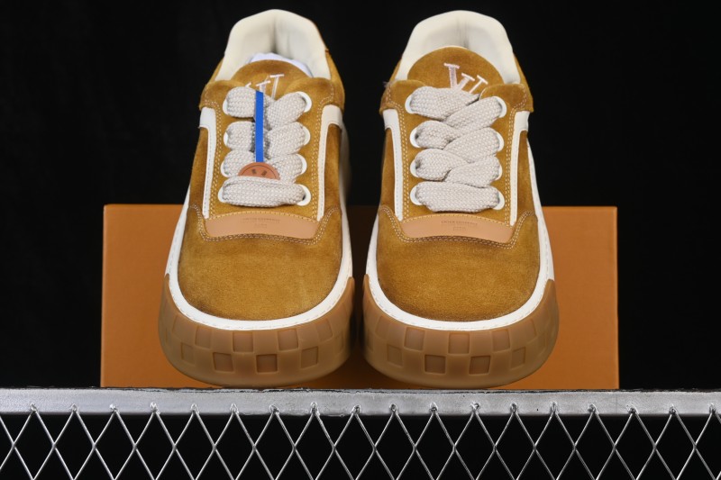 Louis Vuitton Tilted Sneakers Low-Top Casual Shoes in Calf Leather with LV Accent - Cognac