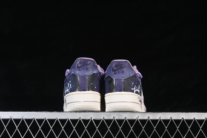 Nike Air Force 1 '07 Low Hand-Painted Graffiti Sneakers with Misty Purple Gradient and Retro Street Art Design - FJ7740-190