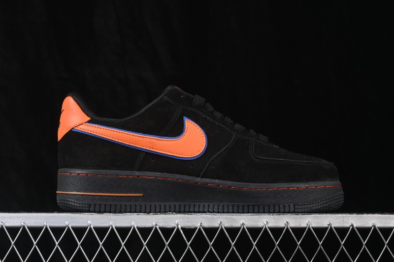 Nike Air Force 1 '07 Low Basketball Shoes with Black Suede and Orange Swoosh - FV3694-109