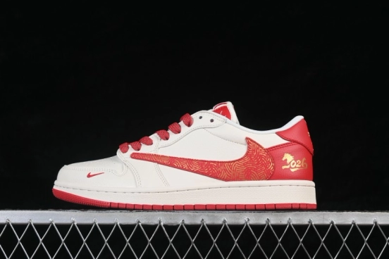 Nike Travis Scott x Fragment Design x Air Jordan 1 Low OG SP Retro Lifestyle Shoes with Cracked Leather and Reverse Swoosh - HG0026-021