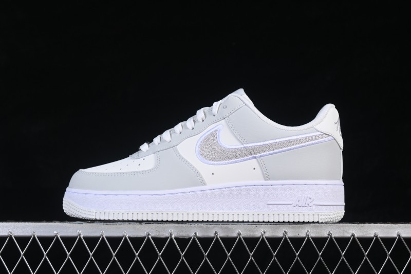 Nike Air Force 1 '07 Low White Grey Embroidery Casual Skateboard Shoes - IB6842-100