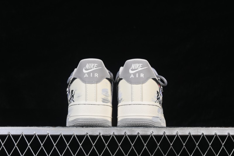 Nike Air Force 1 '07 Low Unbridled Steed Hand-Painted Ink Art Sneakers with Dynamic Swoosh Design - FB1839-313