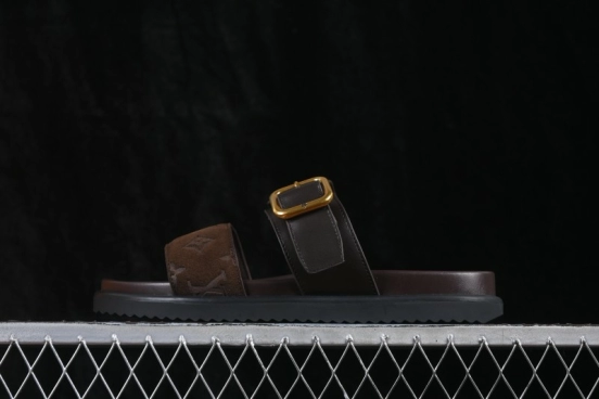 Louis Vuitton Venice Comfort Calf Suede Round-Toe Slide Sandals