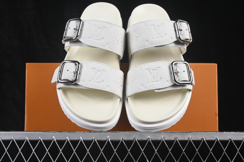Louis Vuitton Venice Comfort Calfskin Suede Round-Toe Slide Sandals - T.E5
